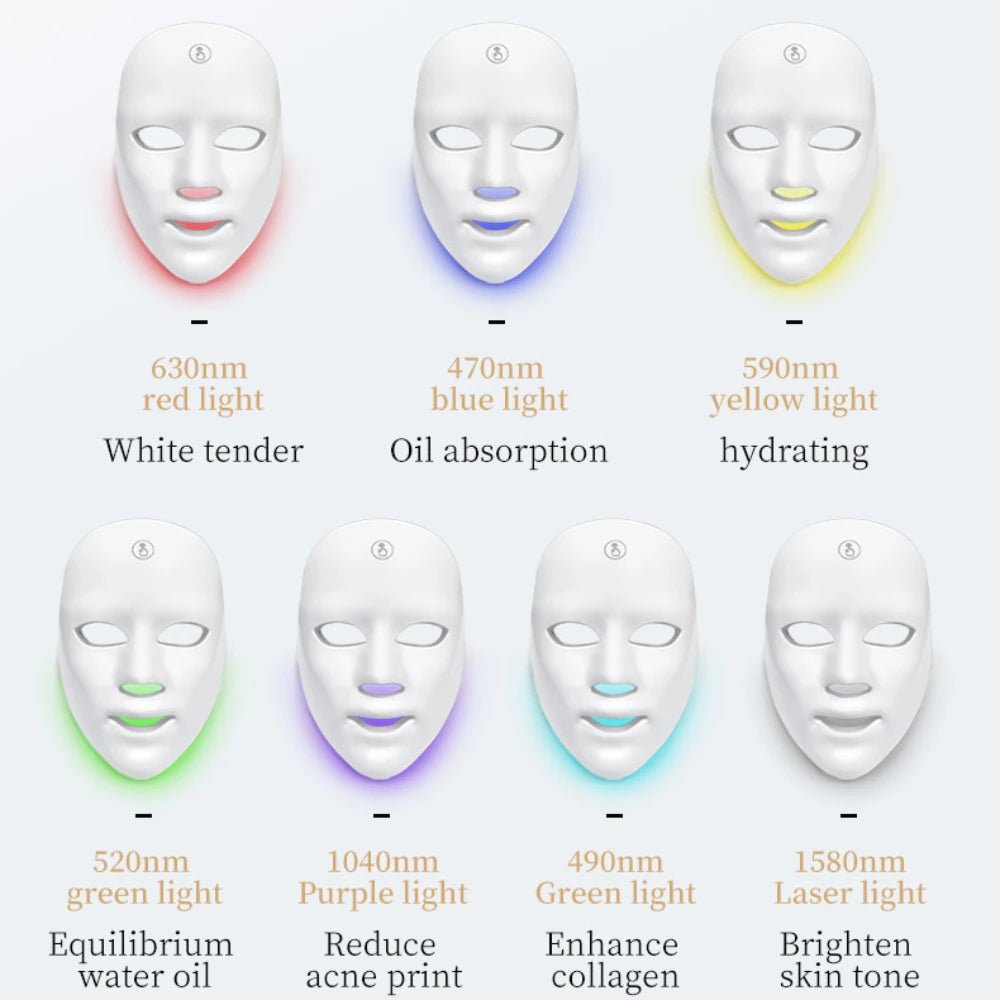 Rechargeable LED Mask Skin Care Home Use Red Light Therapy Photon Devices 7 Colours LED Light Therapy Face Beauty Facial Devices