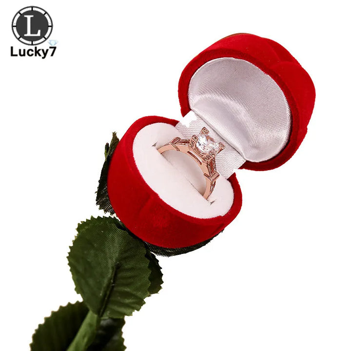 Red Rose Ring Box Flocking Velvet Ring Box Wedding Creative Gift Fashion Valentine's Day Engagement Marriage