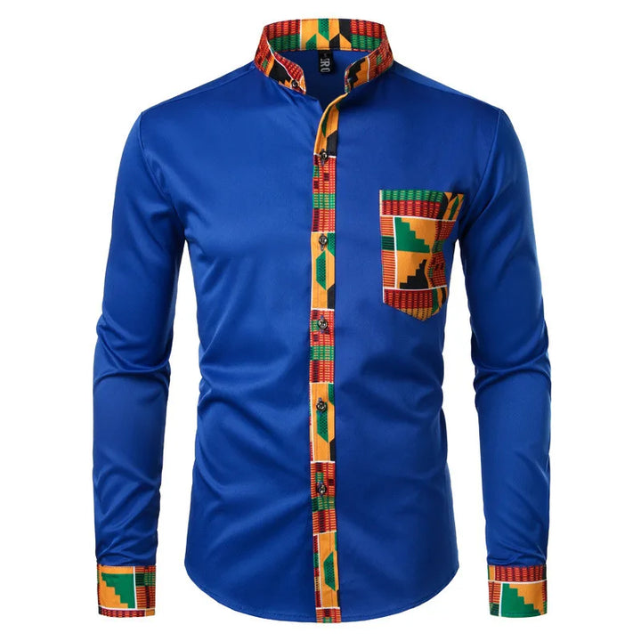 New African Clothing Men's Shirt Standing Neck Digital Printing Long Sleeve Flower Shirt Men's Cardigan Top