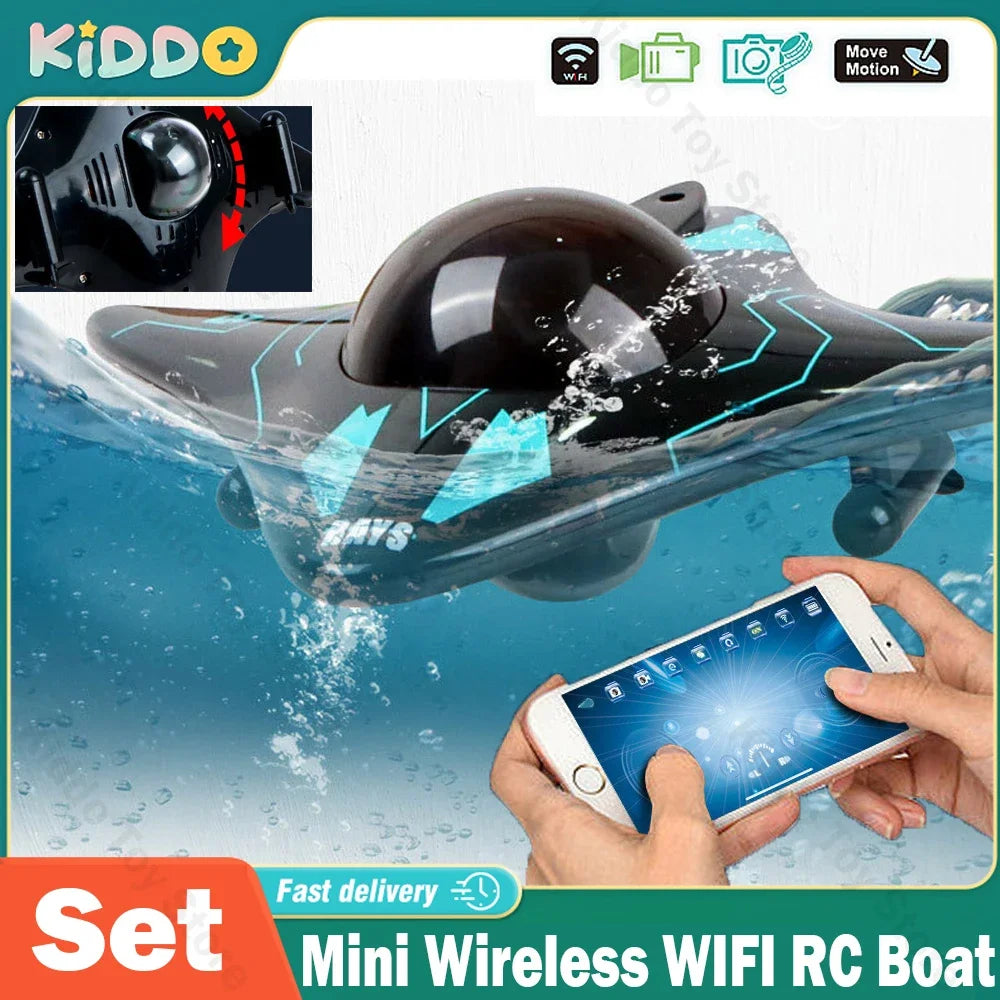 Mini WIFI RC Boat Six-way Submarine Real-time Transmission Underwater Camera Speedboat Photo Video Toys Back to School Kids Gift