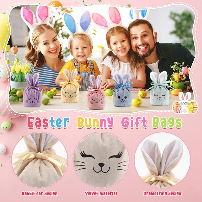 Whimsical Rabbit Ear Drawstring Velvet Gift Bags - 12/24/36PC Sets