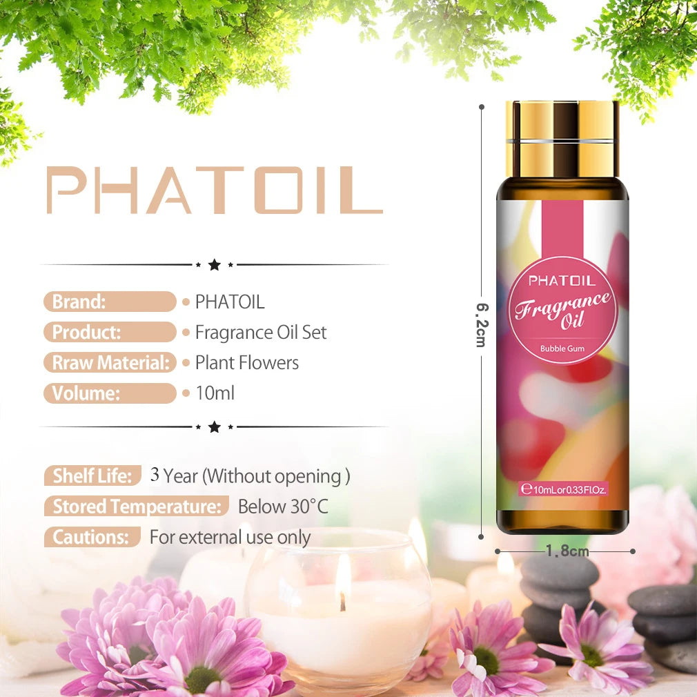 Phatoil 9pcs 10ml Fragrance Oil for Candle Soap Perfume Bath Bomb Making White Musk Coconut&Vanilla Bubble Gum Black Opium Angel
