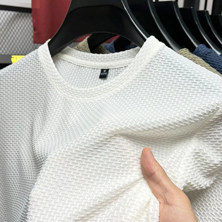 Breathable Short Sleeved T-shirts O Neck Summer Thin Mesh Ice Silk Loose Elasticity T Shirts Korean Men's Clothing