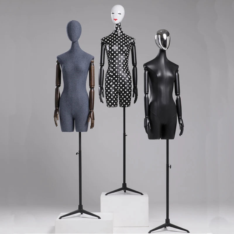 High-Quality Fabric Cover Women Dummy Model Female Half-Body Mannequin with Iron Base For Window Wedding Clothing Display Rack