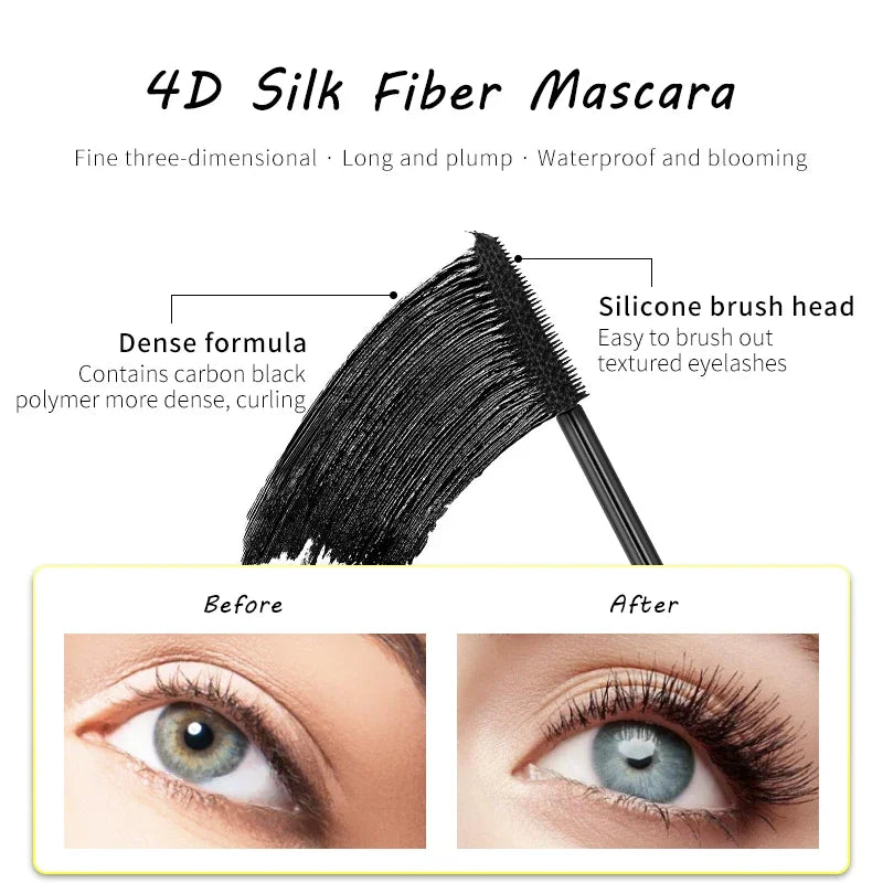 4D Silk Fiber Lashes Waterproof Mascara Eye Makeup Cosmetics Lash Extension Long-Lasting Natural Big Eye Make Up