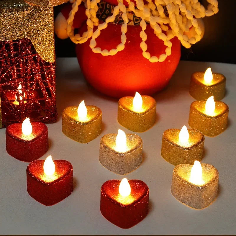 LED Glitter Heart Shaped Flameless Candle Light Sets