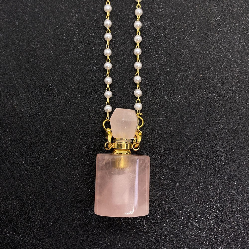 Natural Stone Powder Crystal Aromatherapy Bottle Necklace Charm Lady Perfume Bottle Pendant Handmade DIY Necklace Gift