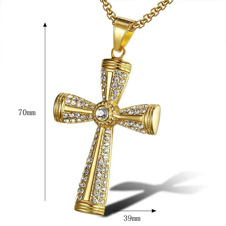Religious Iced Out Bling Cross Pendants Necklaces For Women Men Gold Color Male Stainless Steel Christian Jewelry Dropshipping
