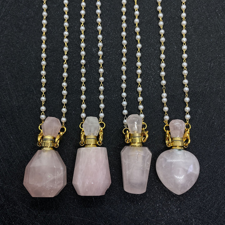 Natural Stone Powder Crystal Aromatherapy Bottle Necklace Charm Lady Perfume Bottle Pendant Handmade DIY Necklace Gift
