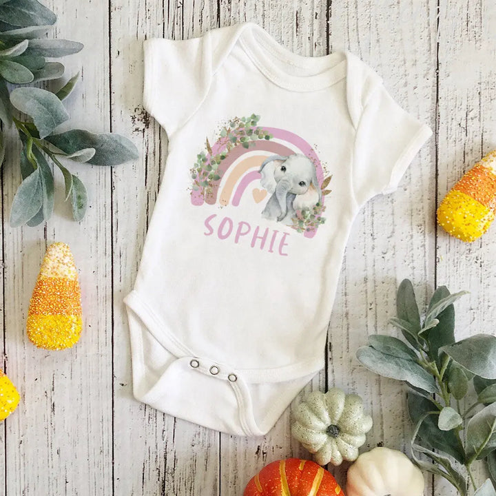 Personalized Baby Bodysuit Rainbow Animal with Name Infant Jumpsuits Newborn Wild One Outfits Romper Baby Birthday Shower Gifts