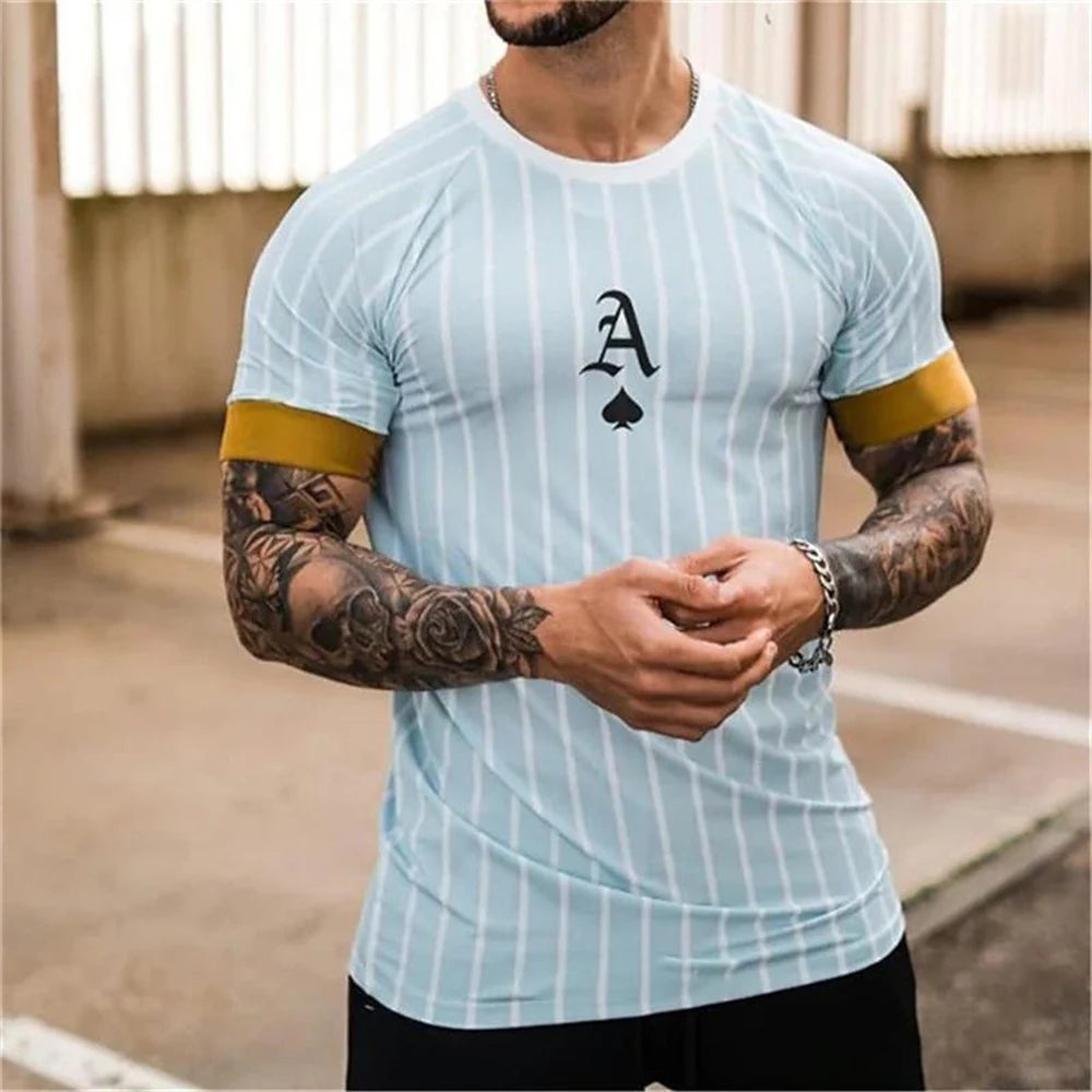 Vintage Men's T-shirt Summer Male Tee 3d Stripe Print Street Short Sleeve Tops Everyday T Shirt Oversized Clothing Shirt Man 5XL