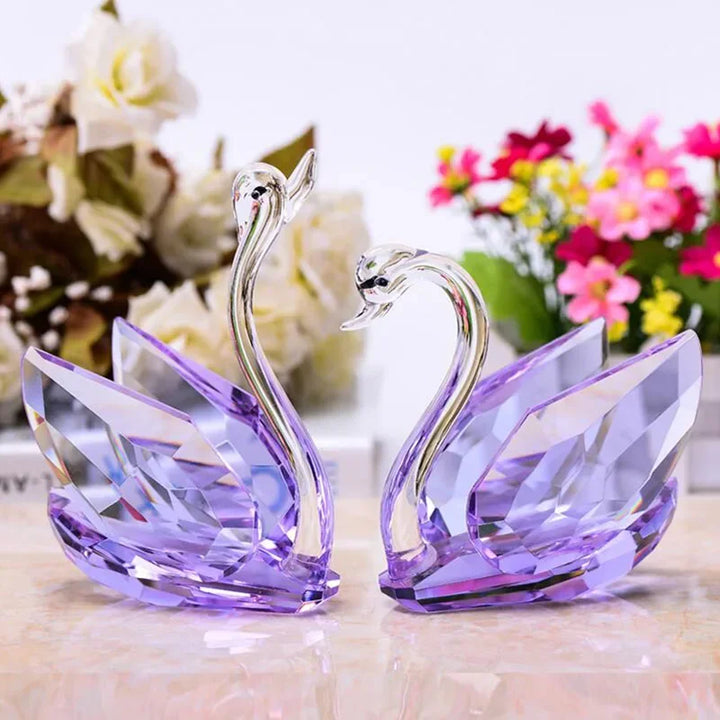 2Pcs Crystal Swans Ornaments Glass Figurines Paperweight Crafts Fengshui Home Decoration Wedding Valentine's Day Gifts Souvenir