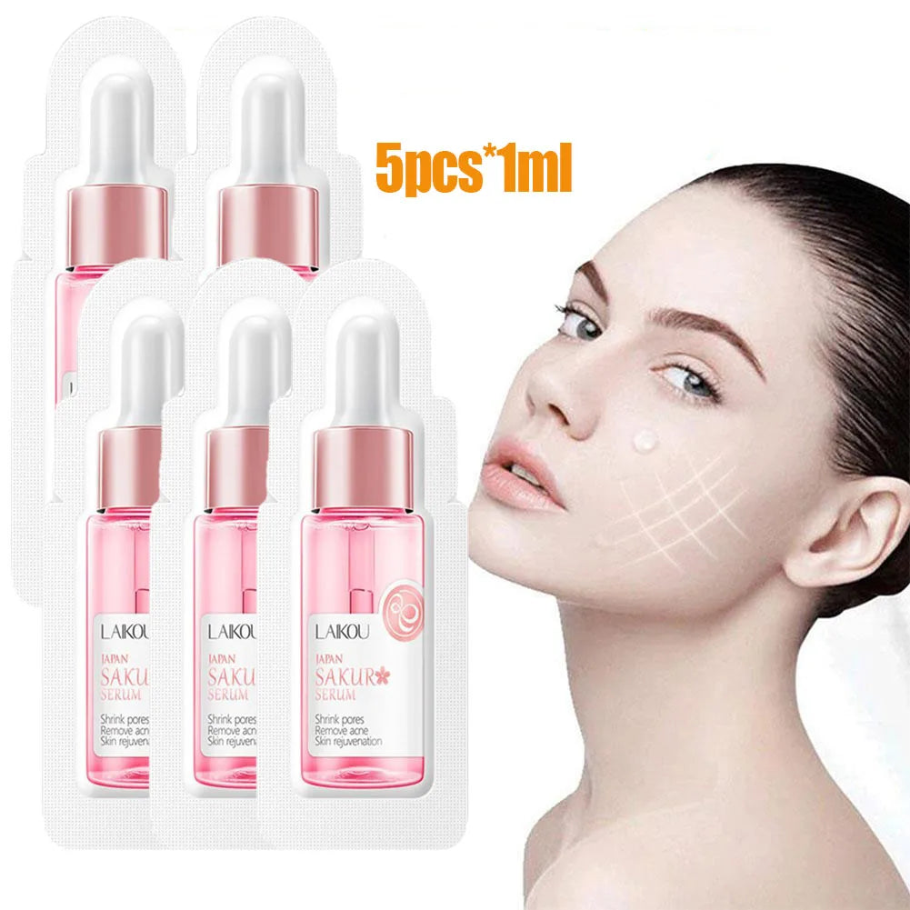 5pcs Serum Nourish Oil Control Rejuvenation Skin Facial Essence Skincare Face Care 1ml Travel Size