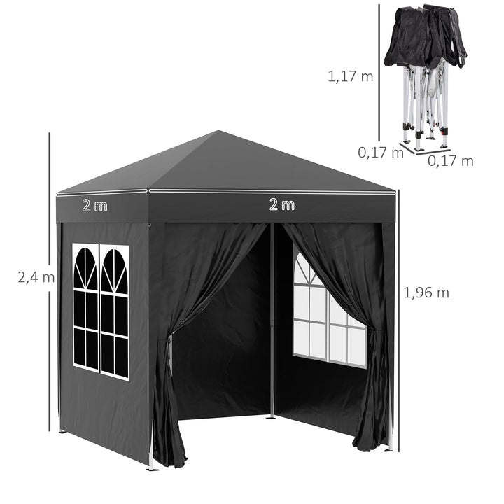 2x2m Garden Pop Up Gazebo Shelter Canopy w/ Removable Walls and Carrying Bag for Party and Camping, Black-2