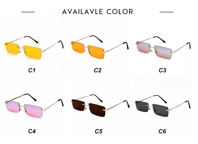 Rectangle Rimless Sunglasses Women Square Vintage Sunglasses Brand Designer Men Retro Small Yellow Gradient Glass UV400 Eyewear-7