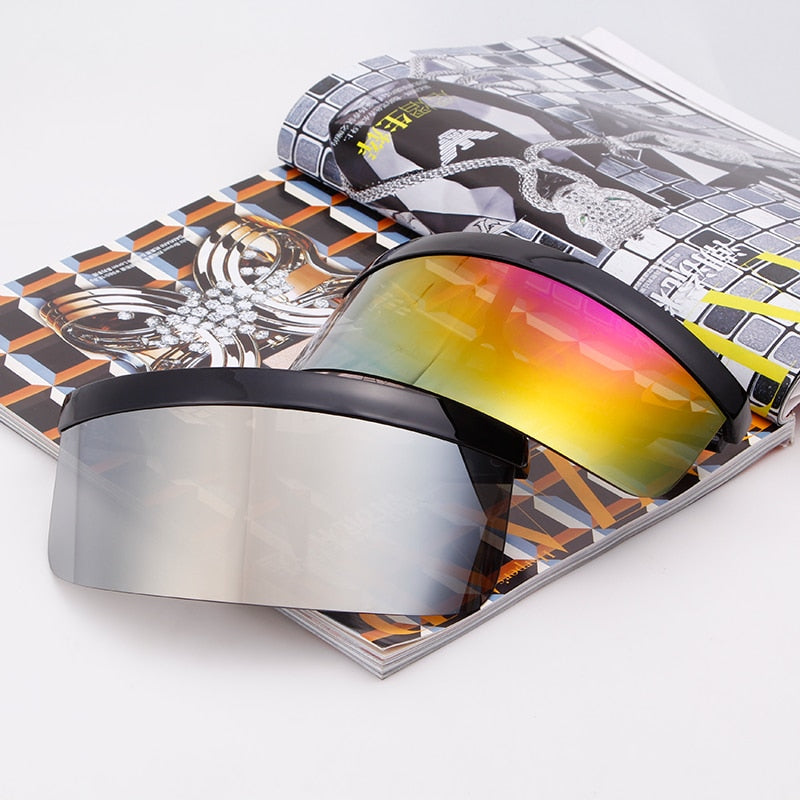 Oversize Shield Visor Mask Sunglasses Men Women One Peice Windproof Glasses Flat Top Hood Nicki Minaj Goggles-1
