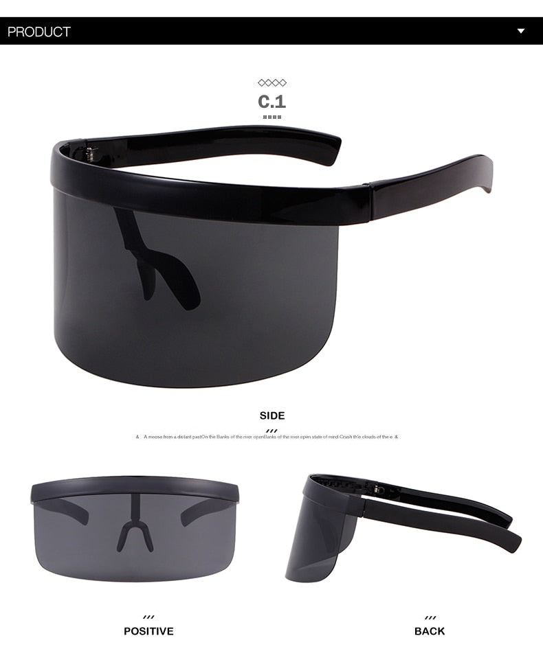 Oversize Shield Visor Mask Sunglasses Men Women One Peice Windproof Glasses Flat Top Hood Nicki Minaj Goggles-16