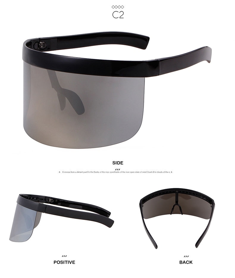 Oversize Shield Visor Mask Sunglasses Men Women One Peice Windproof Glasses Flat Top Hood Nicki Minaj Goggles-14