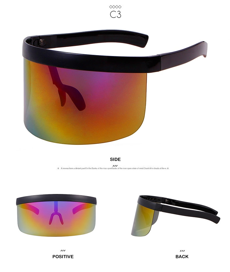 Oversize Shield Visor Mask Sunglasses Men Women One Peice Windproof Glasses Flat Top Hood Nicki Minaj Goggles-13