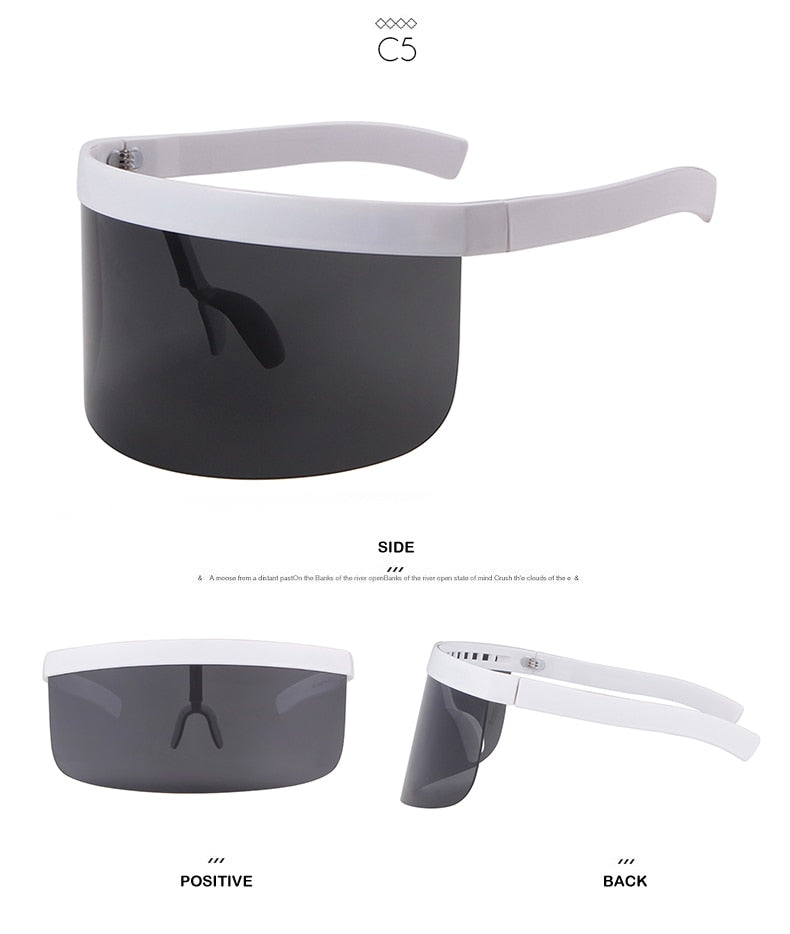 Oversize Shield Visor Mask Sunglasses Men Women One Peice Windproof Glasses Flat Top Hood Nicki Minaj Goggles-22