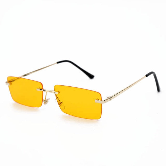 Rectangle Rimless Sunglasses Women Square Vintage Sunglasses Brand Designer Men Retro Small Yellow Gradient Glass UV400 Eyewear-16