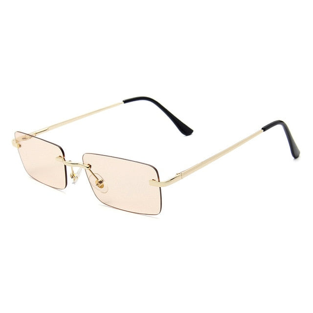 Rectangle Rimless Sunglasses Women Square Vintage Sunglasses Brand Designer Men Retro Small Yellow Gradient Glass UV400 Eyewear-19