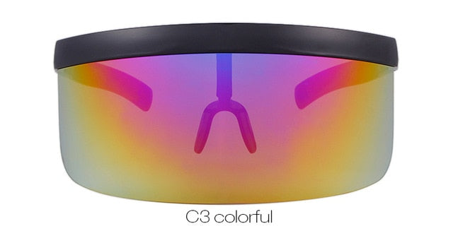 Oversize Shield Visor Mask Sunglasses Men Women One Peice Windproof Glasses Flat Top Hood Nicki Minaj Goggles-6
