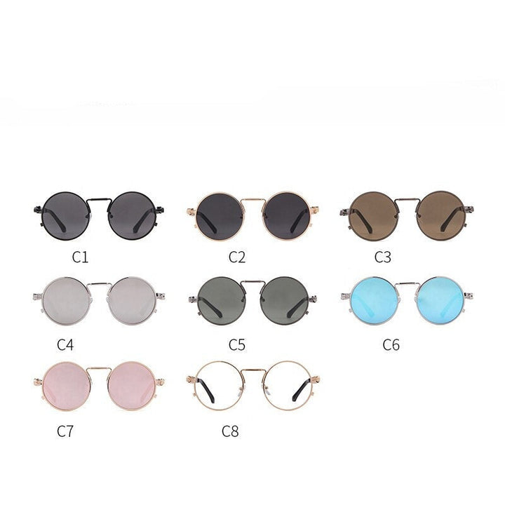 Fashion gothic sunglasses women men brand designer vintage pink metal punk vapor round sun glasses retro shades-2