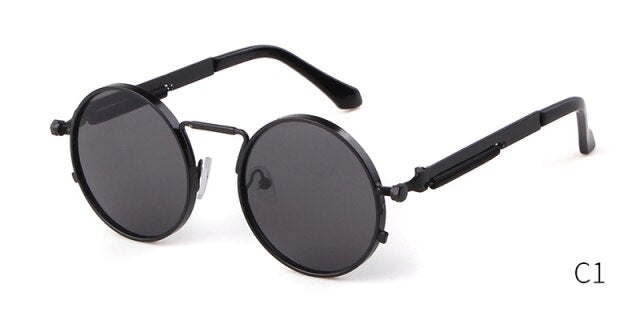 Fashion gothic sunglasses women men brand designer vintage pink metal punk vapor round sun glasses retro shades-12