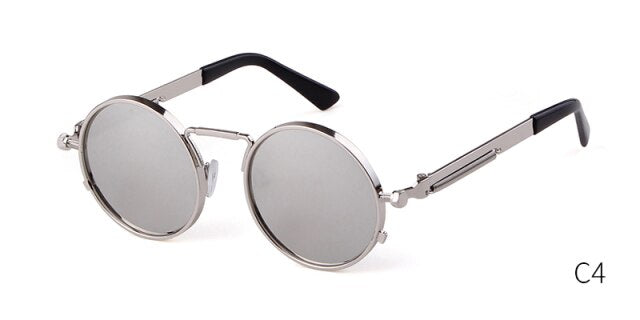 Fashion gothic sunglasses women men brand designer vintage pink metal punk vapor round sun glasses retro shades-15
