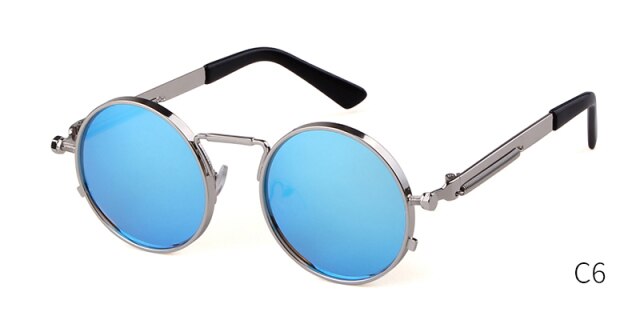 Fashion gothic sunglasses women men brand designer vintage pink metal punk vapor round sun glasses retro shades-17