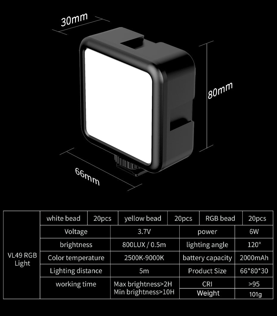 Mini RGB LED Video Light 2700K-9000K On Camera Fill Light Photography Lighting Pocket Live Tiktok Vlog Light lamp-9