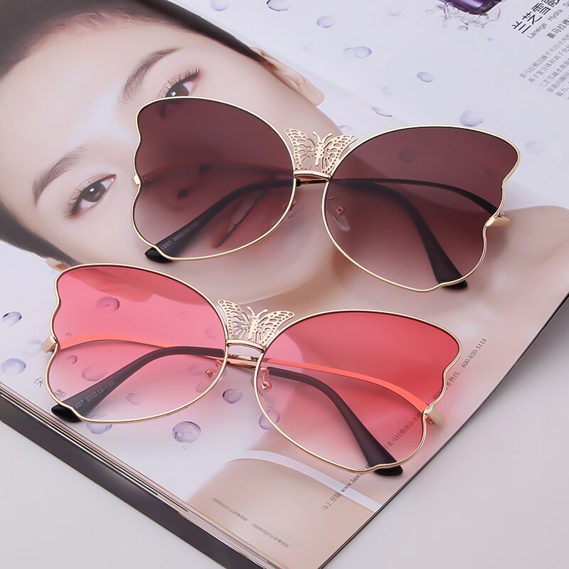 Fashion butterfly sunglasses women luxury brand designer pink vintage oversized sun glasses shades for women-0