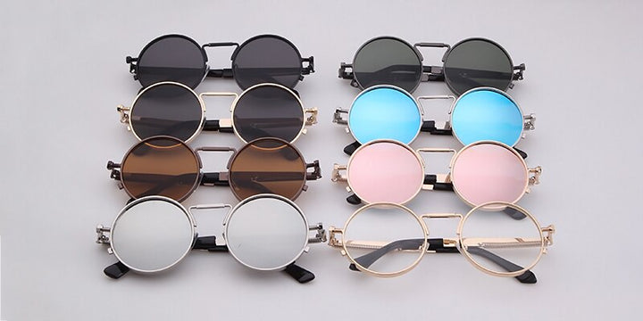 Fashion gothic sunglasses women men brand designer vintage pink metal punk vapor round sun glasses retro shades-1