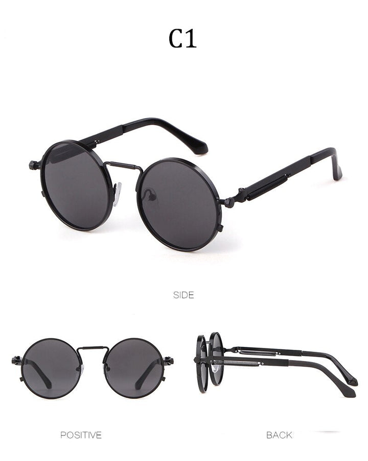 Fashion gothic sunglasses women men brand designer vintage pink metal punk vapor round sun glasses retro shades-4