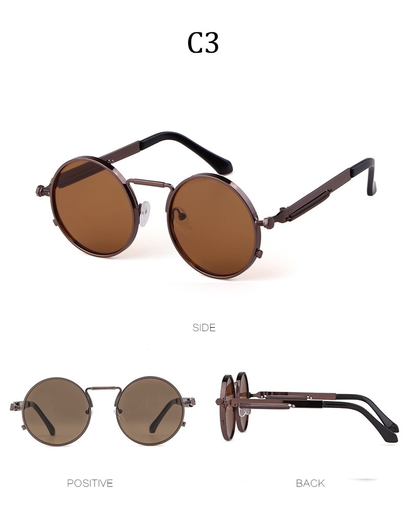 Fashion gothic sunglasses women men brand designer vintage pink metal punk vapor round sun glasses retro shades-6