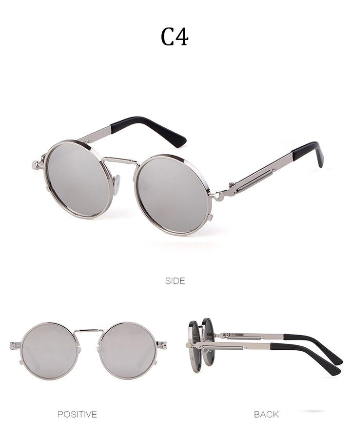 Fashion gothic sunglasses women men brand designer vintage pink metal punk vapor round sun glasses retro shades-7