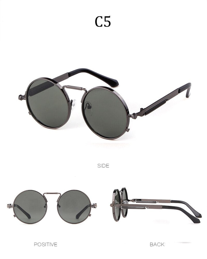 Fashion gothic sunglasses women men brand designer vintage pink metal punk vapor round sun glasses retro shades-8