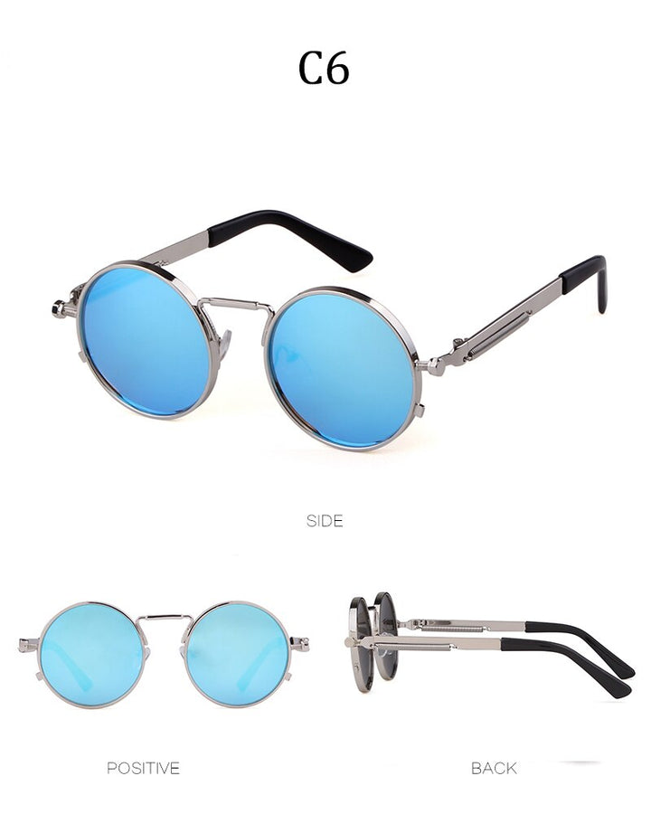Fashion gothic sunglasses women men brand designer vintage pink metal punk vapor round sun glasses retro shades-9