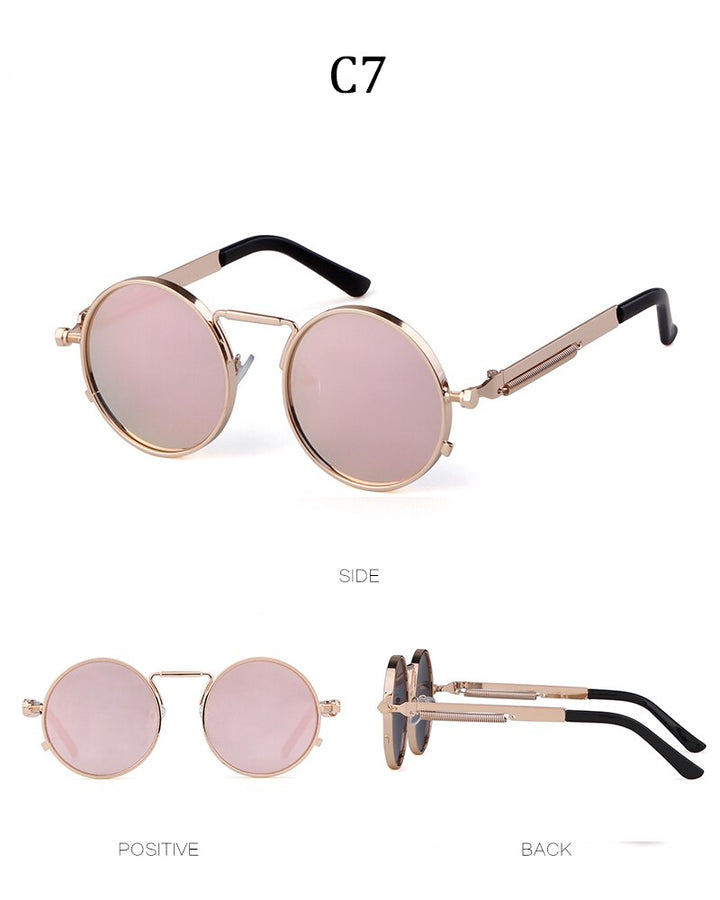 Fashion gothic sunglasses women men brand designer vintage pink metal punk vapor round sun glasses retro shades-10