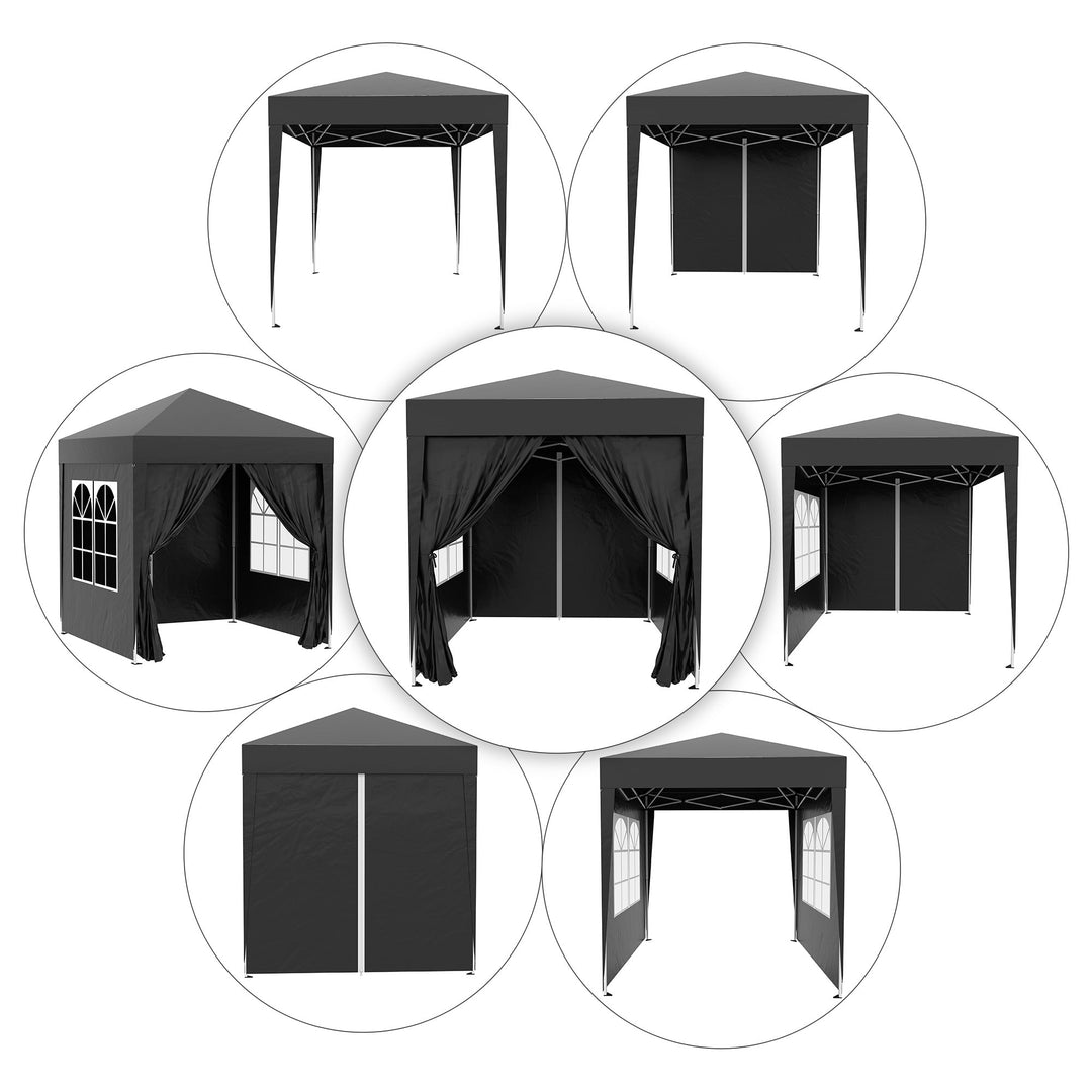 2x2m Garden Pop Up Gazebo Shelter Canopy w/ Removable Walls and Carrying Bag for Party and Camping, Black-3