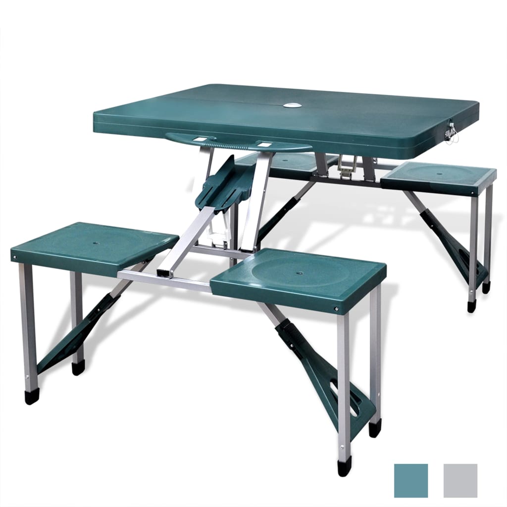 vidaXL Outdoor Patio Foldable Portable Camping Table Dining Set Aluminum Green/Gray-0