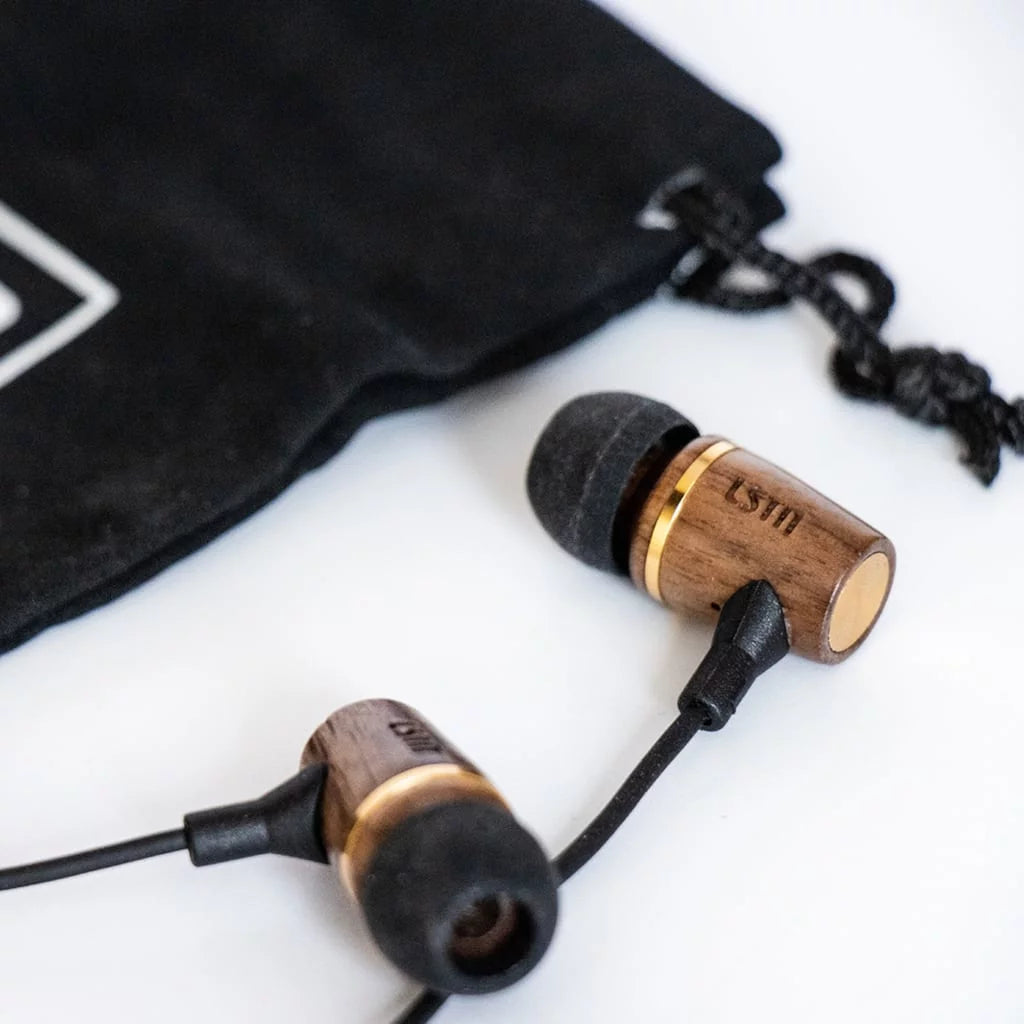 LSTN WEMBLEY Walnut Wood Wired Earbuds with Microphone & Volume-Control