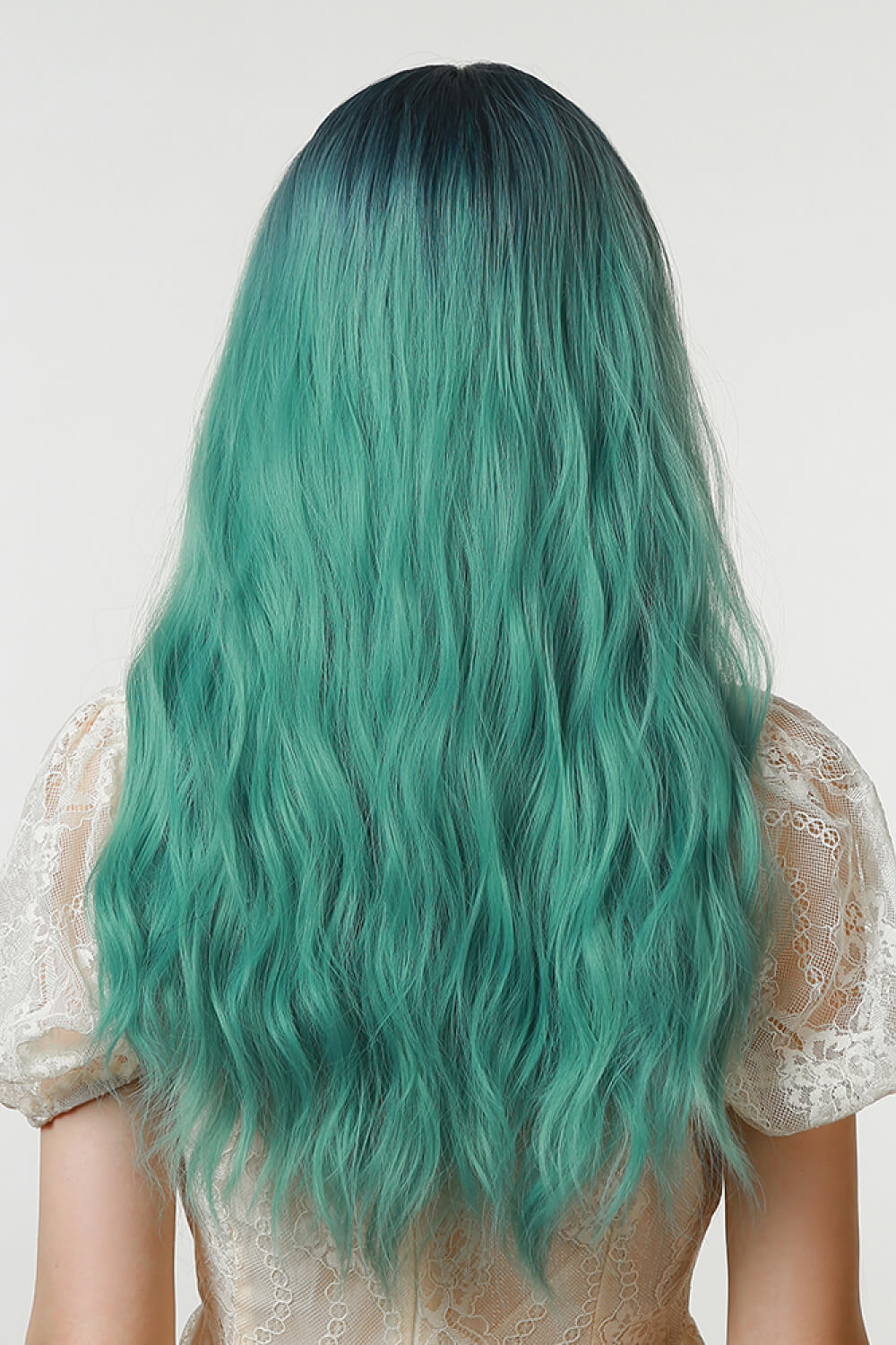 Seafoam Ombre Full-Machine Synthetic Long Wave Wigs