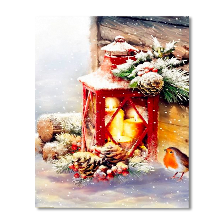 Christmas Red Lantern Paint By Numbers Painting Kit-1