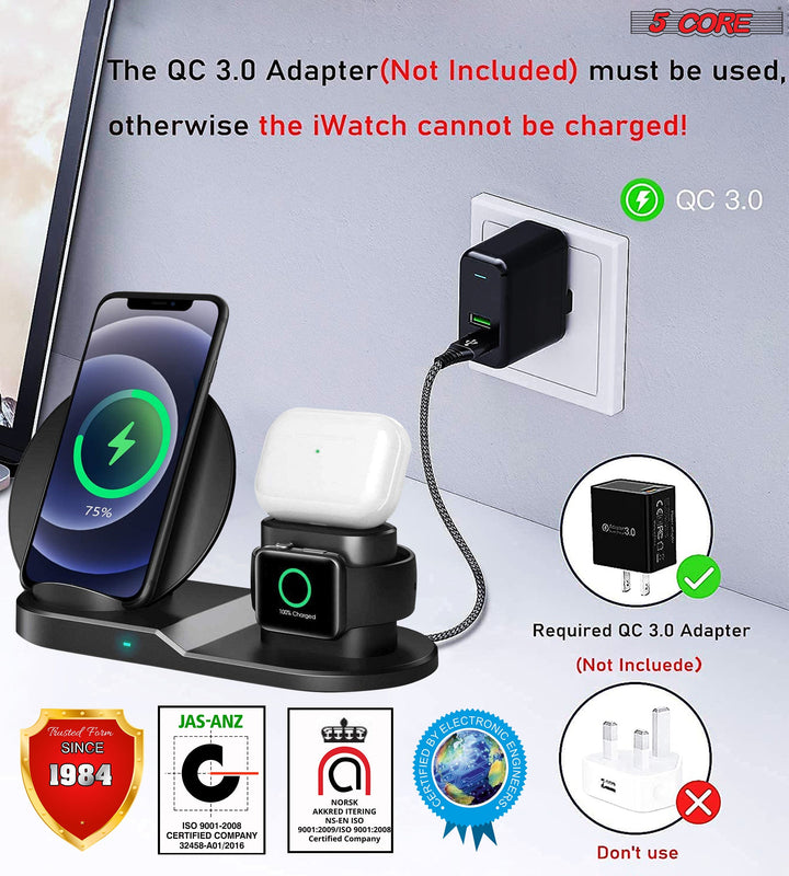 5CORE  3-In-1 Qi Wireless Fast Charging Dock