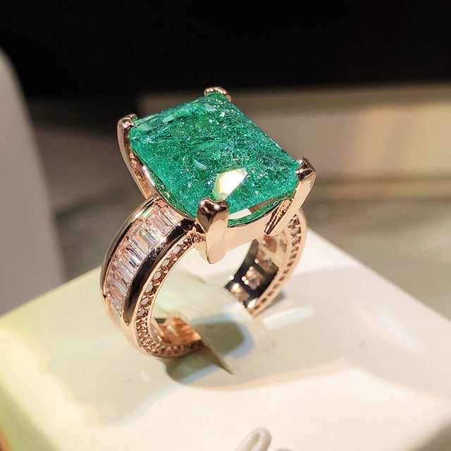 18K Gold Emerald Paraiba Ring For Women