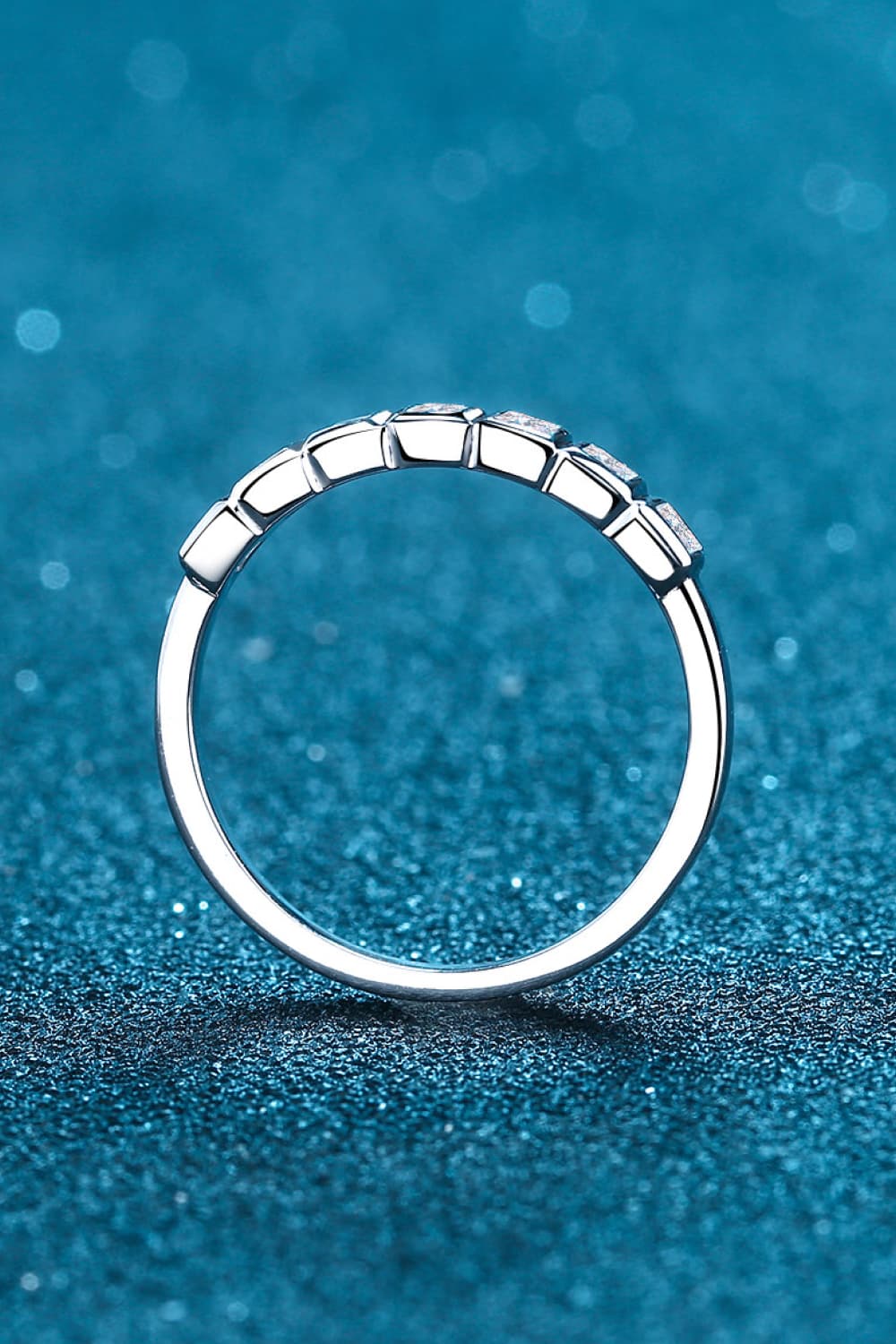 Rhodium-Plated Sterling Silver Moissanite Half-Eternity Ring