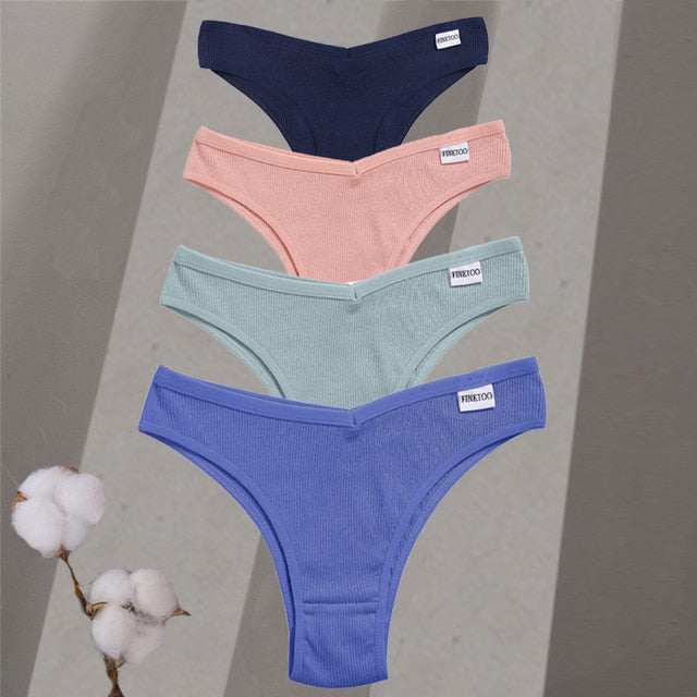 4pc Sets - Women's Cotton Brazilian Low-Rise Solid Color Underwear
