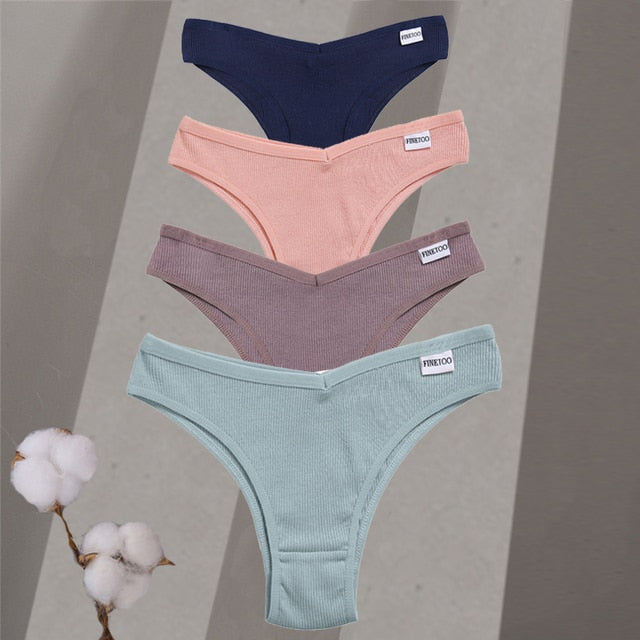 4pc Sets - Women's Cotton Brazilian Low-Rise Solid Color Underwear